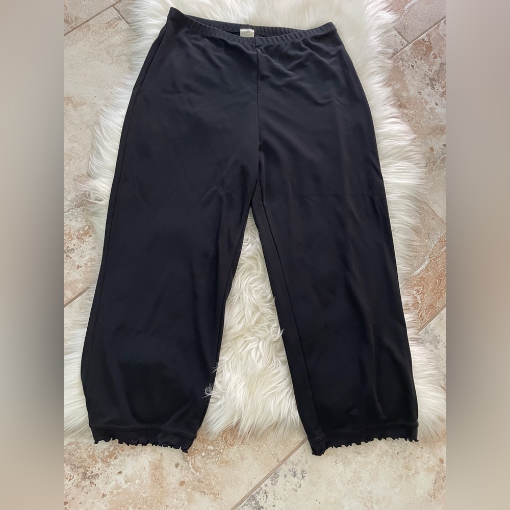 J.Jill Cropped Black Elastic Waist Ruffle Hem Pants Size SP